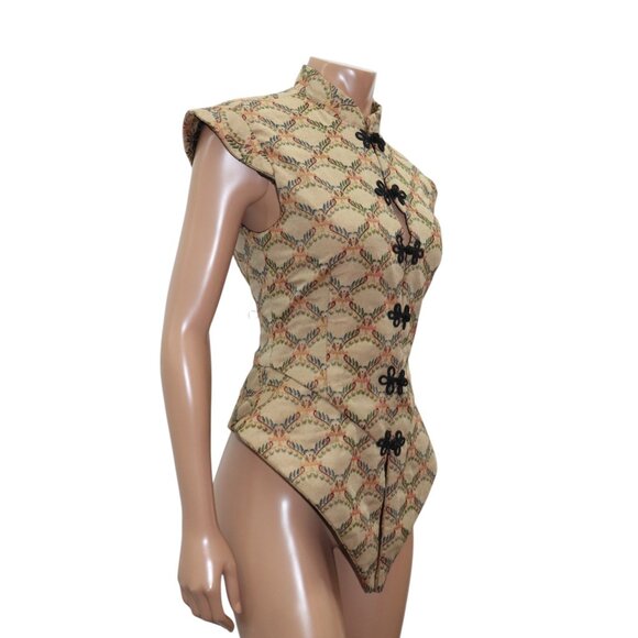 AVANT GARDE Oriental Brocade Vest Top Cap Sleeve S-M - Picture 8 of 8